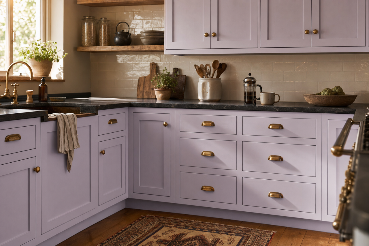 Potentially Purple by Sherwin-Williams on cabinets