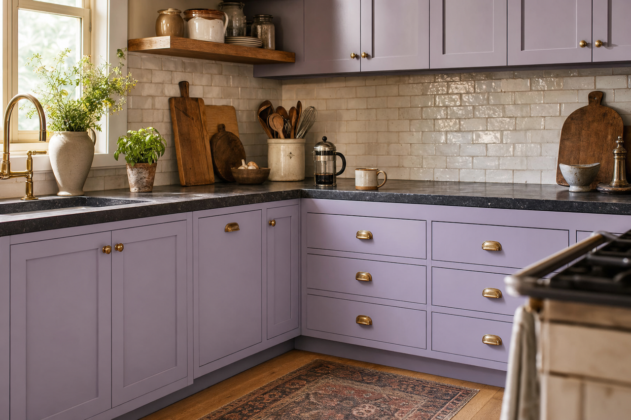Wisteria by Sherwin-Williams on cabinets