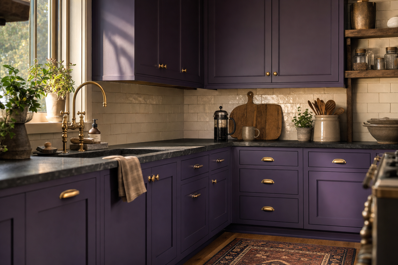 Izmir Purple by Sherwin-Williams on cabinets