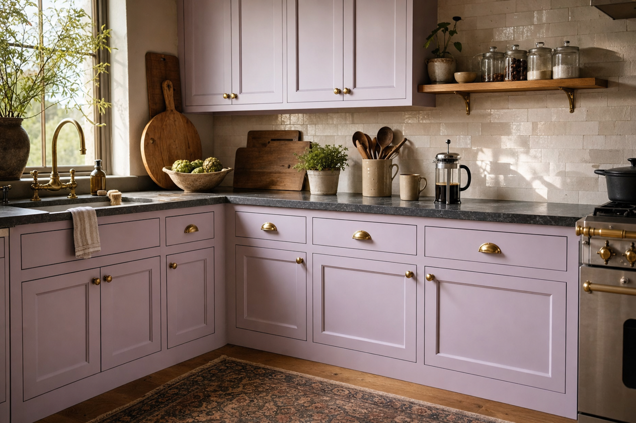 Rhapsody Lilac by Sherwin-Williams on cabinets