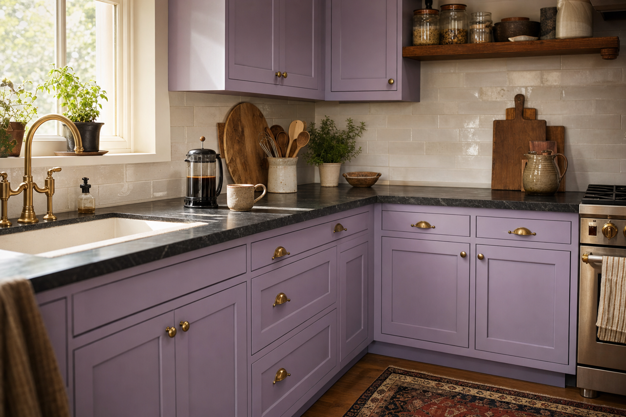 Kismet by Sherwin-Williams on cabinets