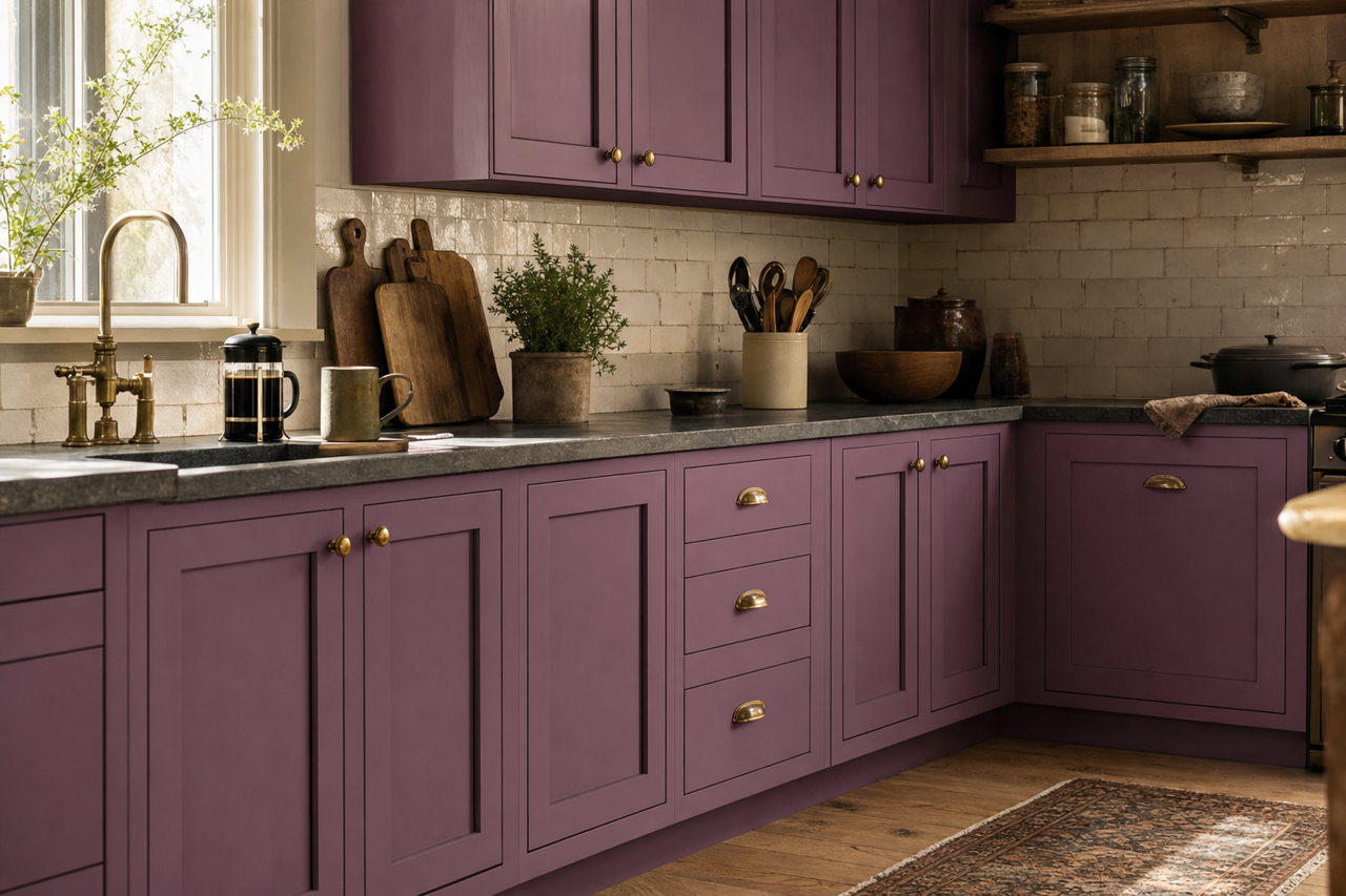 Vigorous Violet by Sherwin-Williams on cabinets