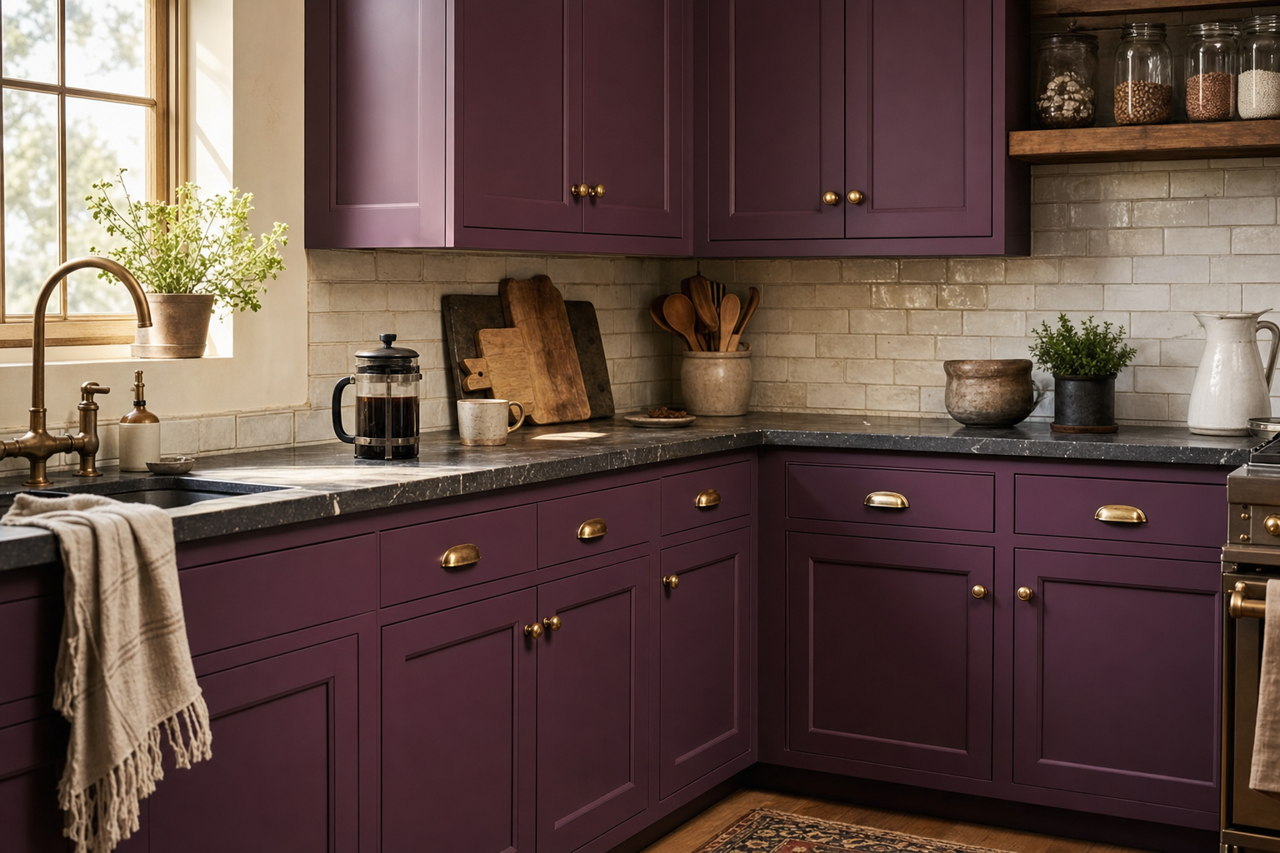 Kimono Violet by Sherwin-Williams on cabinets