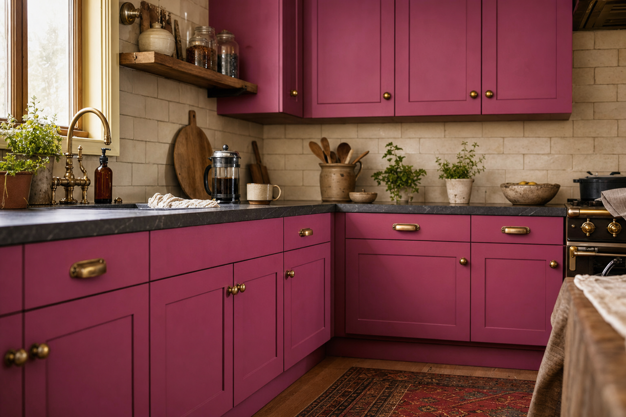 Forward Fuchsia by Sherwin-Williams on cabinets