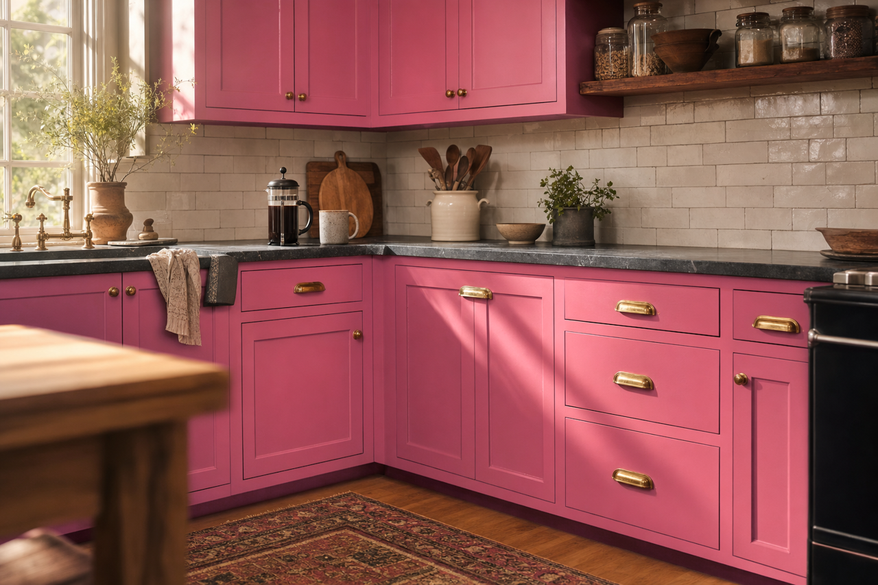 Dragon Fruit by Sherwin-Williams on cabinets