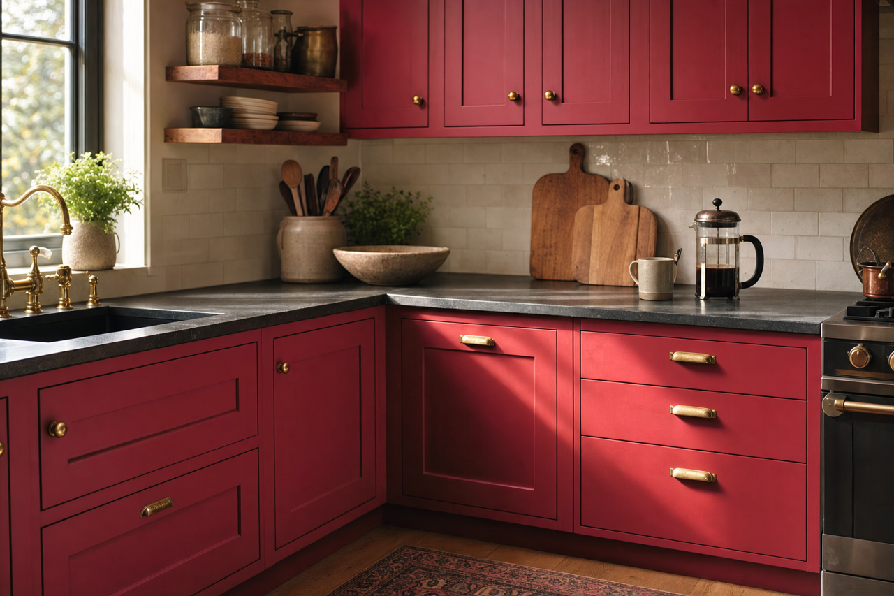 Radish by Sherwin-Williams on cabinets