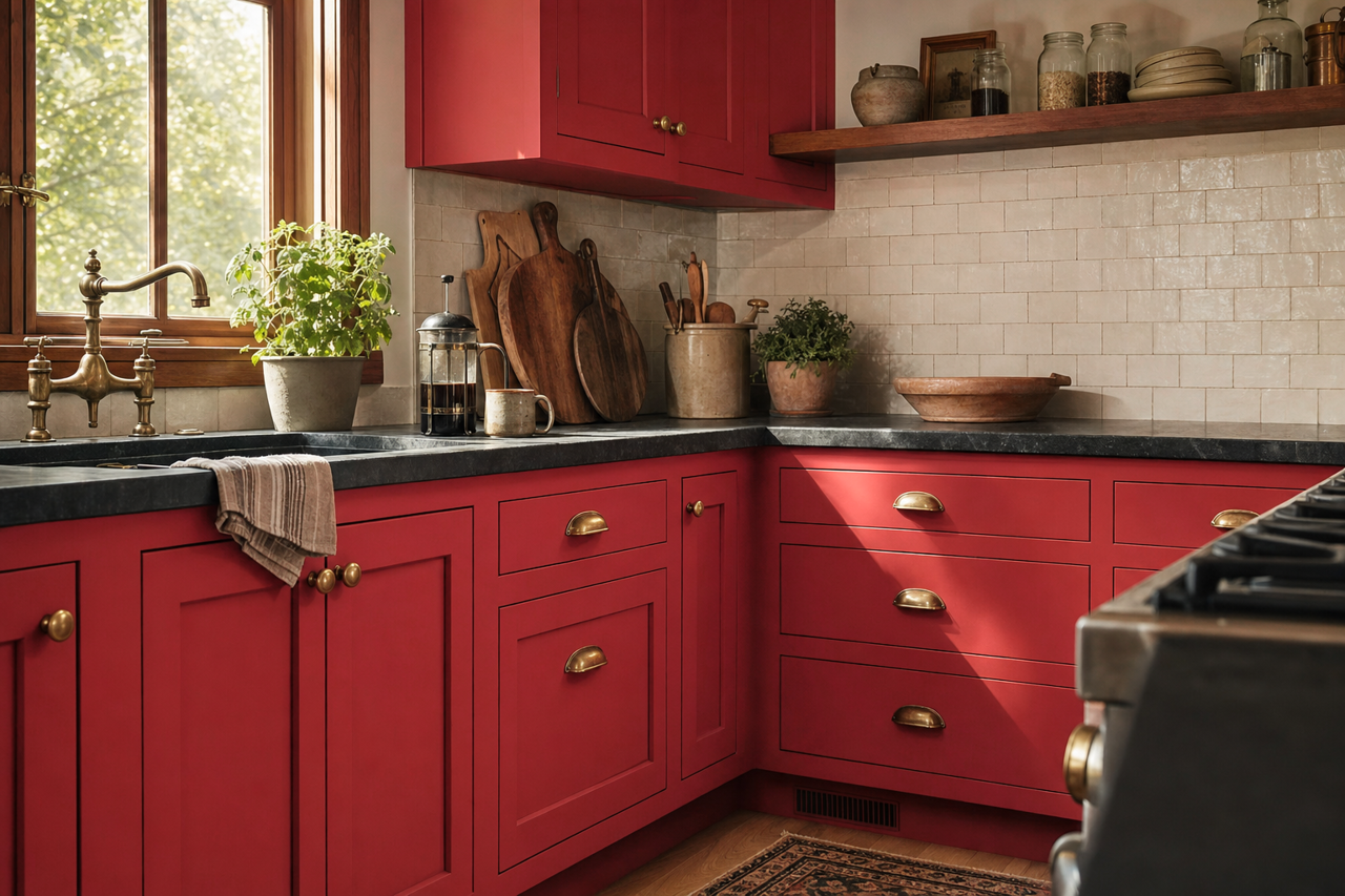 Heartthrob by Sherwin-Williams on cabinets