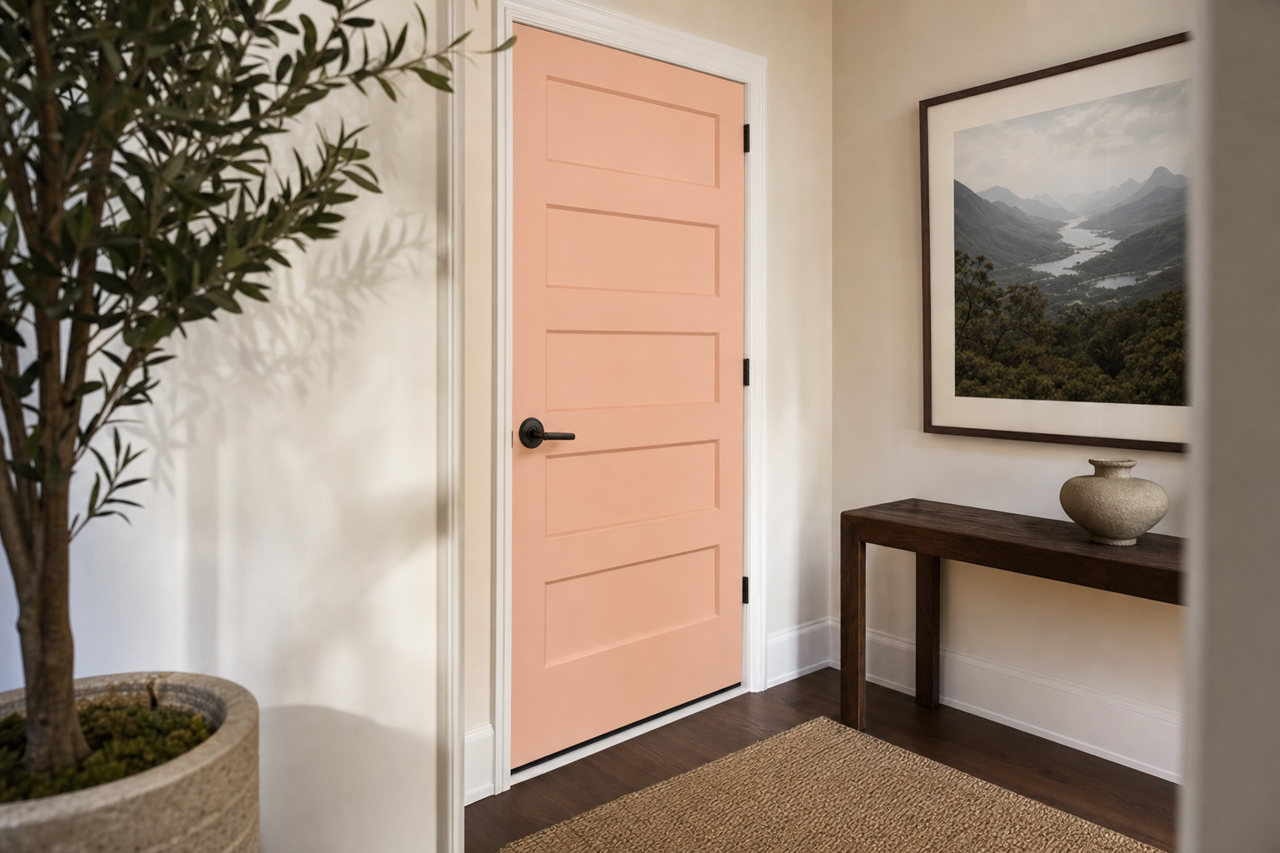 Comical Coral by Sherwin-Williams on interior-doors