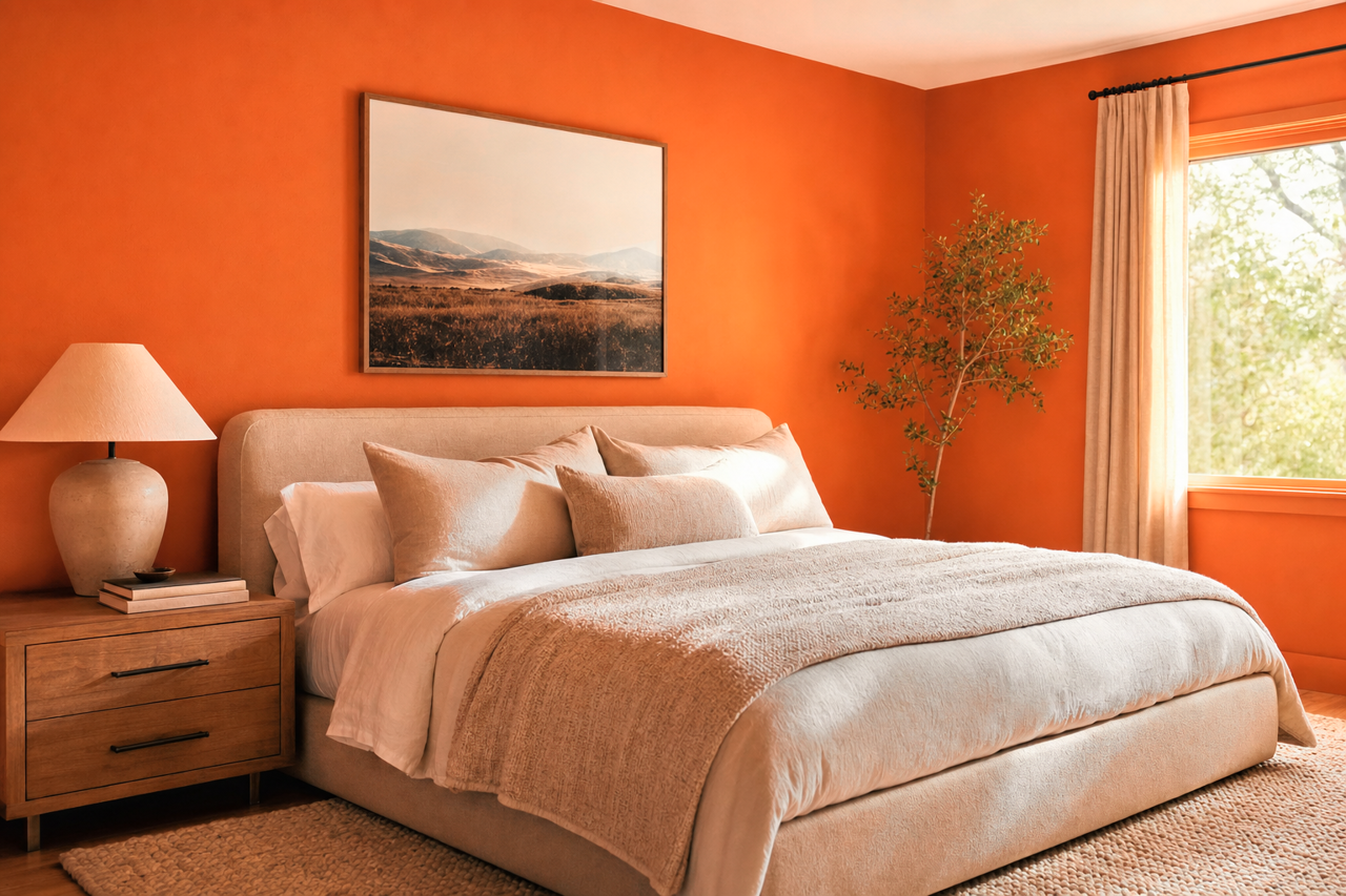 Knockout Orange by Sherwin-Williams on interiors