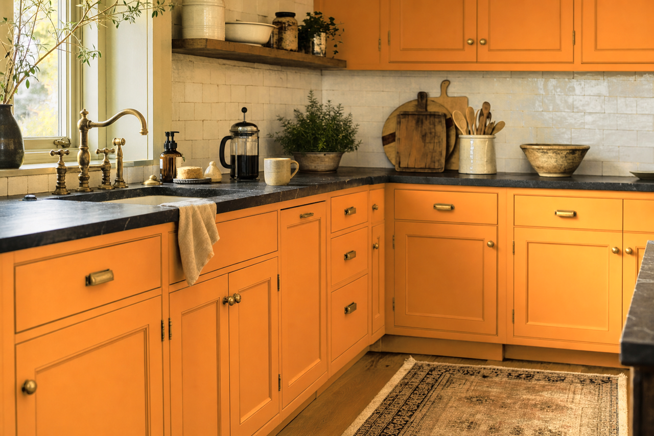 Osage Orange by Sherwin-Williams on cabinets