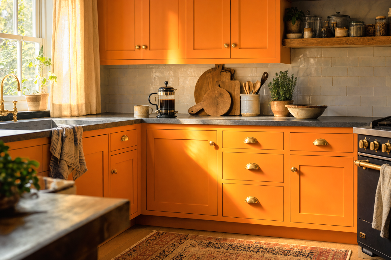 Carnival by Sherwin-Williams on cabinets