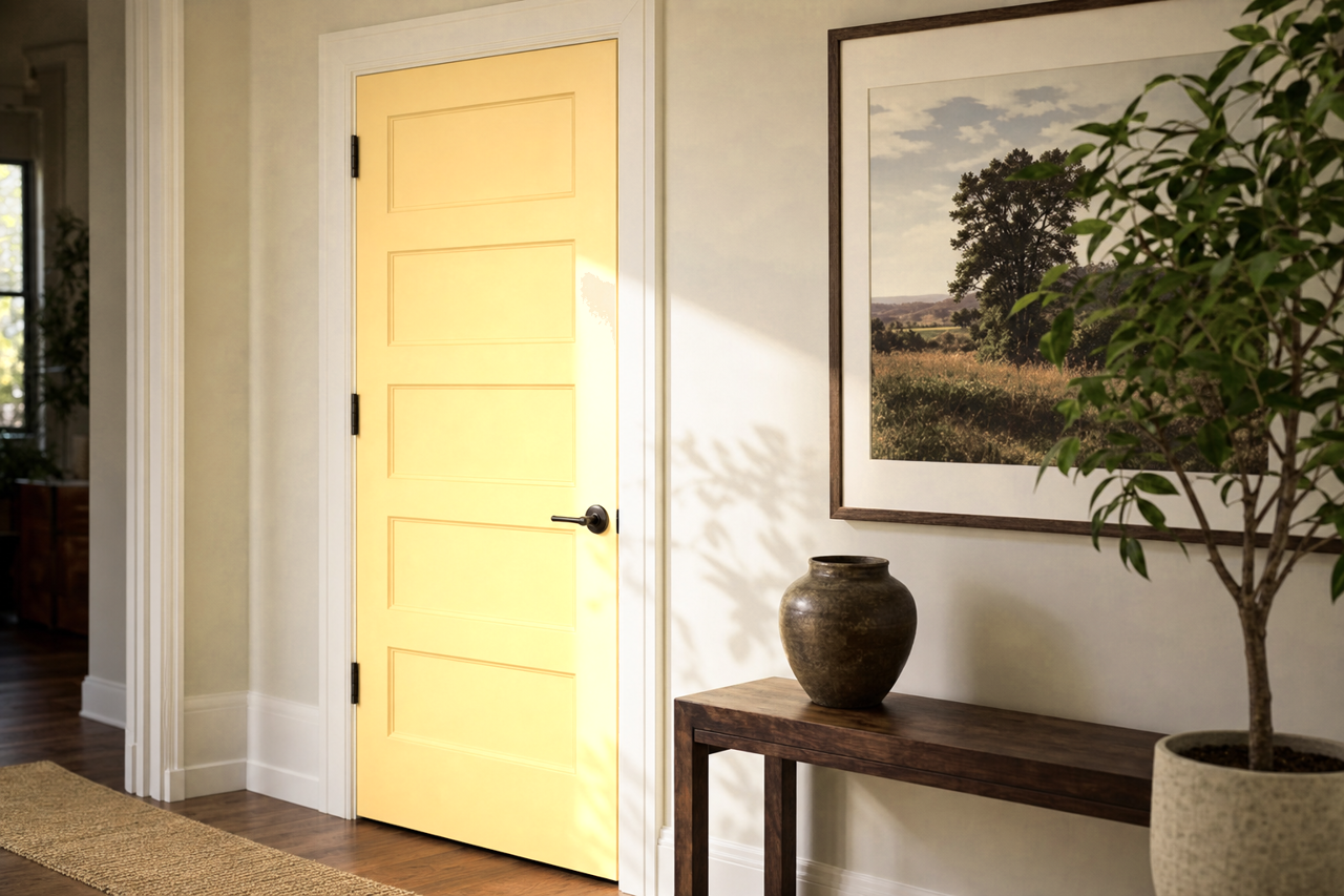 Optimistic Yellow by Sherwin-Williams on interior-doors