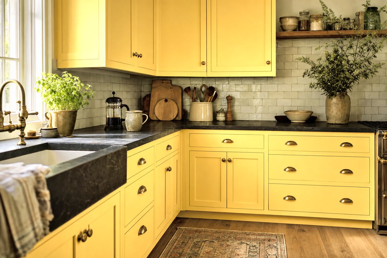 Daffodil by Sherwin-Williams on cabinets