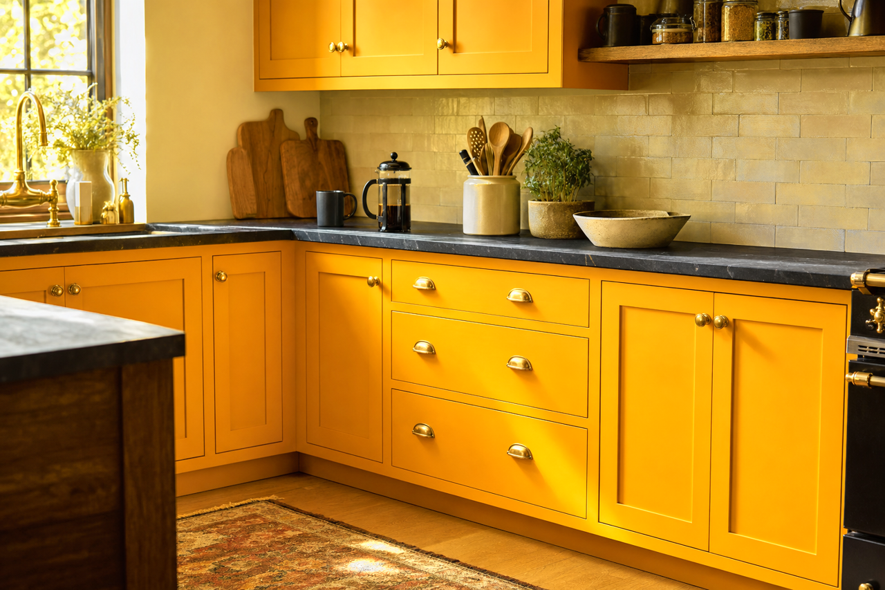 Gusto Gold by Sherwin-Williams on cabinets
