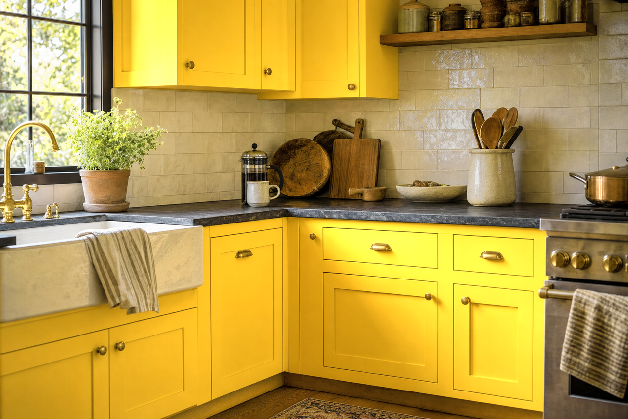 Daisy by Sherwin-Williams on cabinets