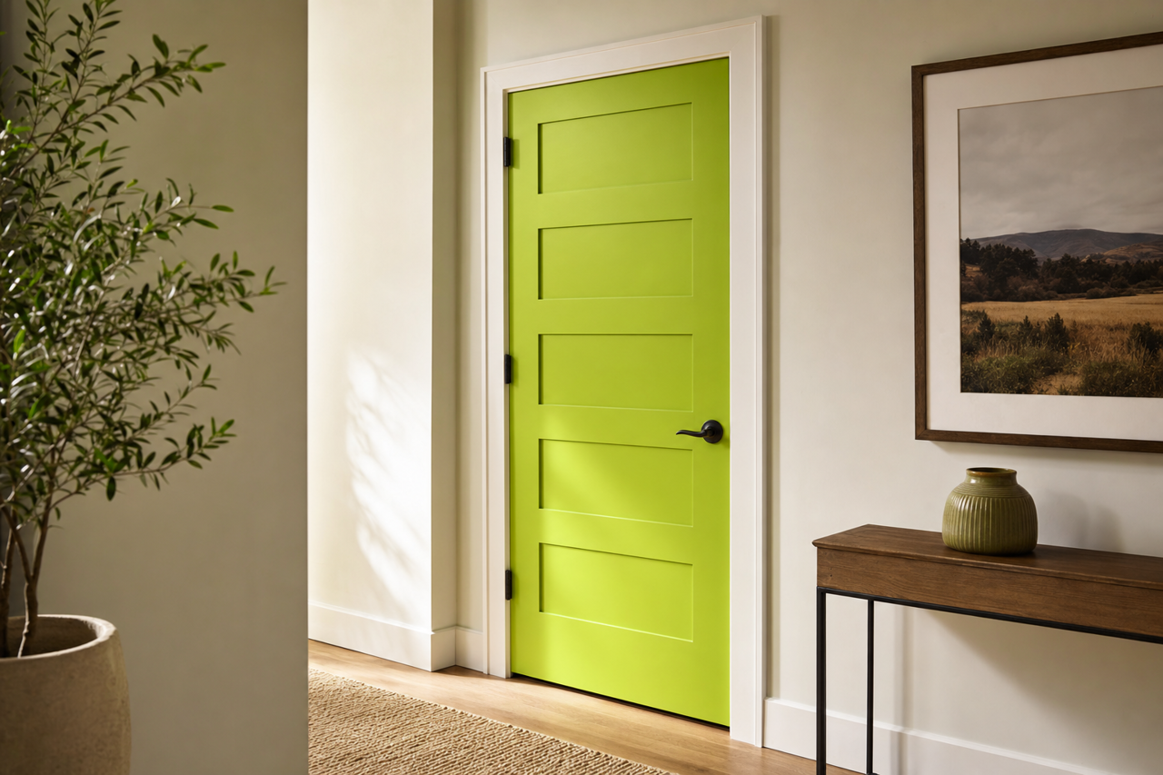 Electric Lime by Sherwin-Williams on interior-doors