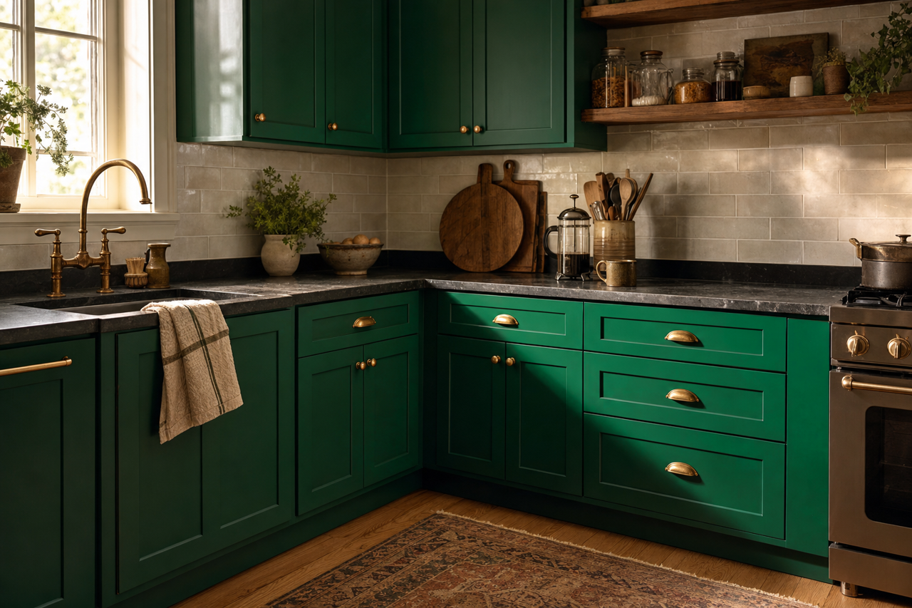 Greenbelt by Sherwin-Williams on cabinets