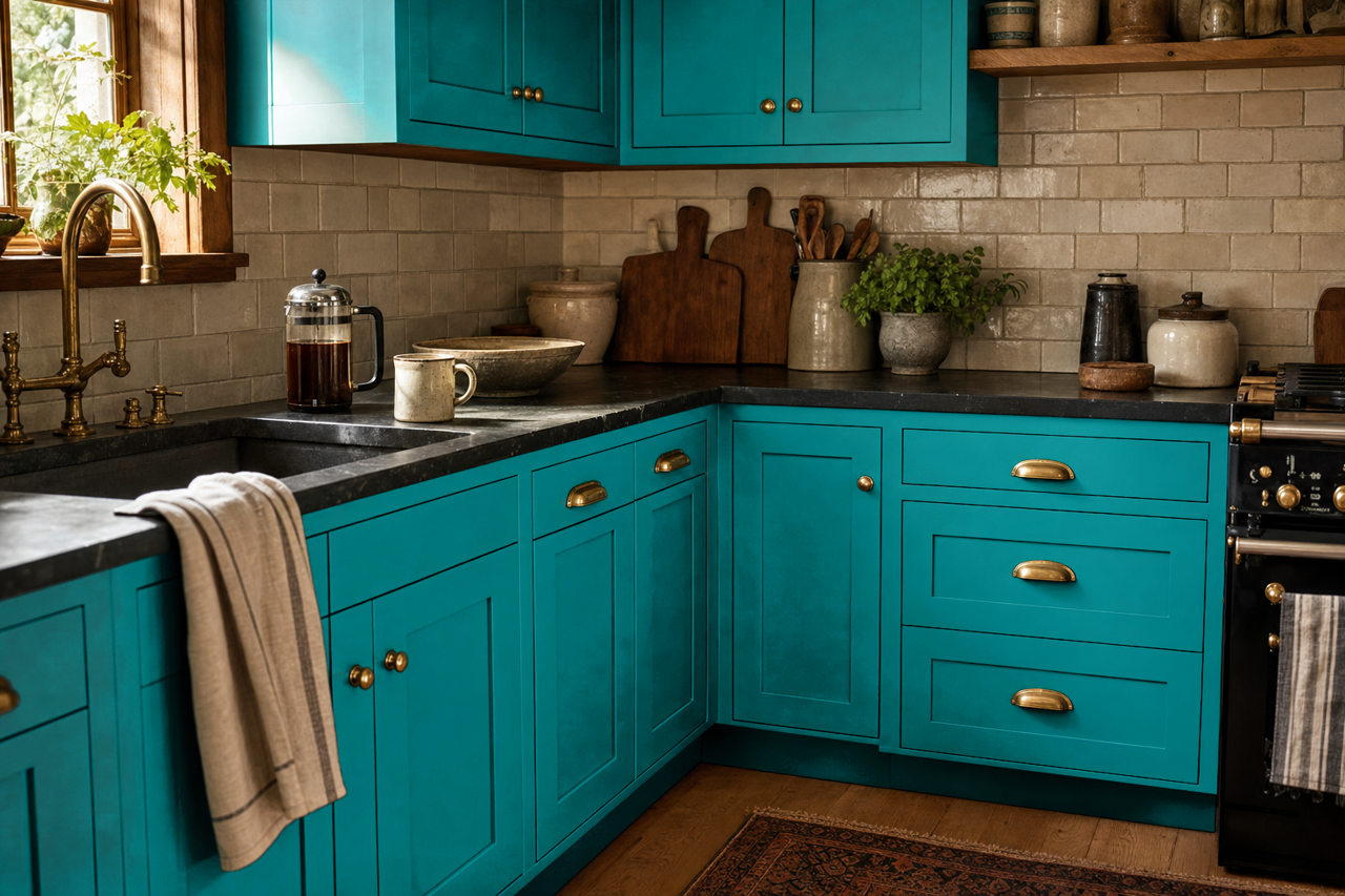 Splashy by Sherwin-Williams on cabinets
