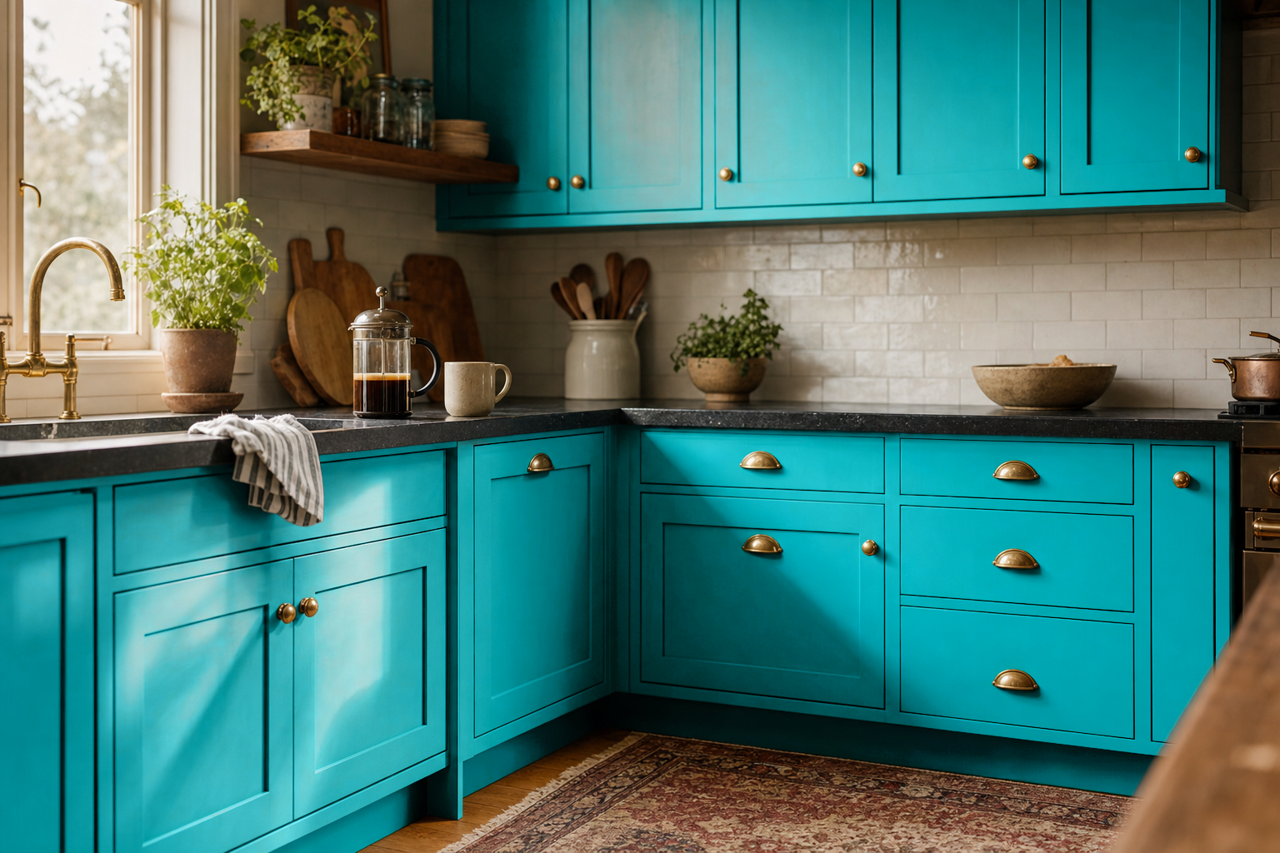 Calypso by Sherwin-Williams on cabinets