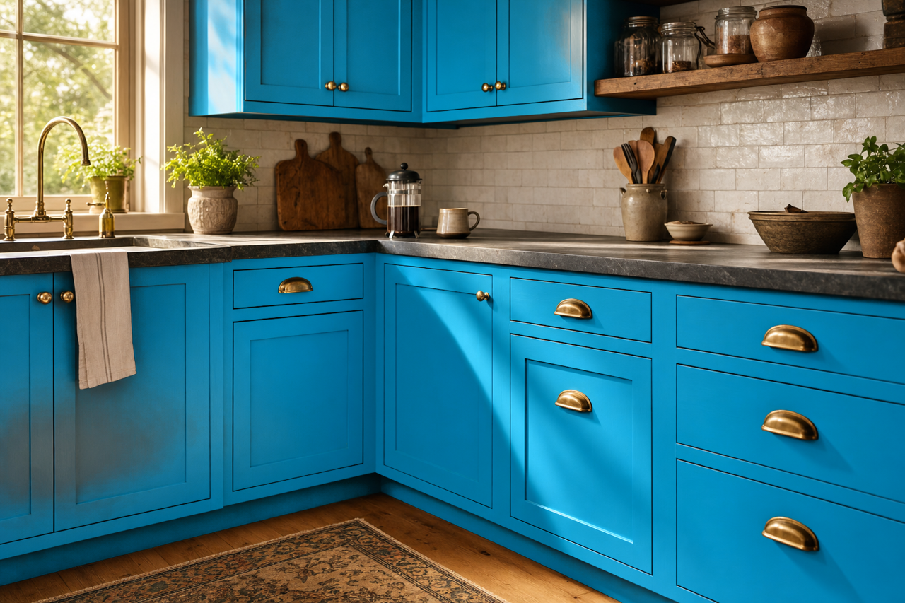 Dynamic Blue by Sherwin-Williams on cabinets