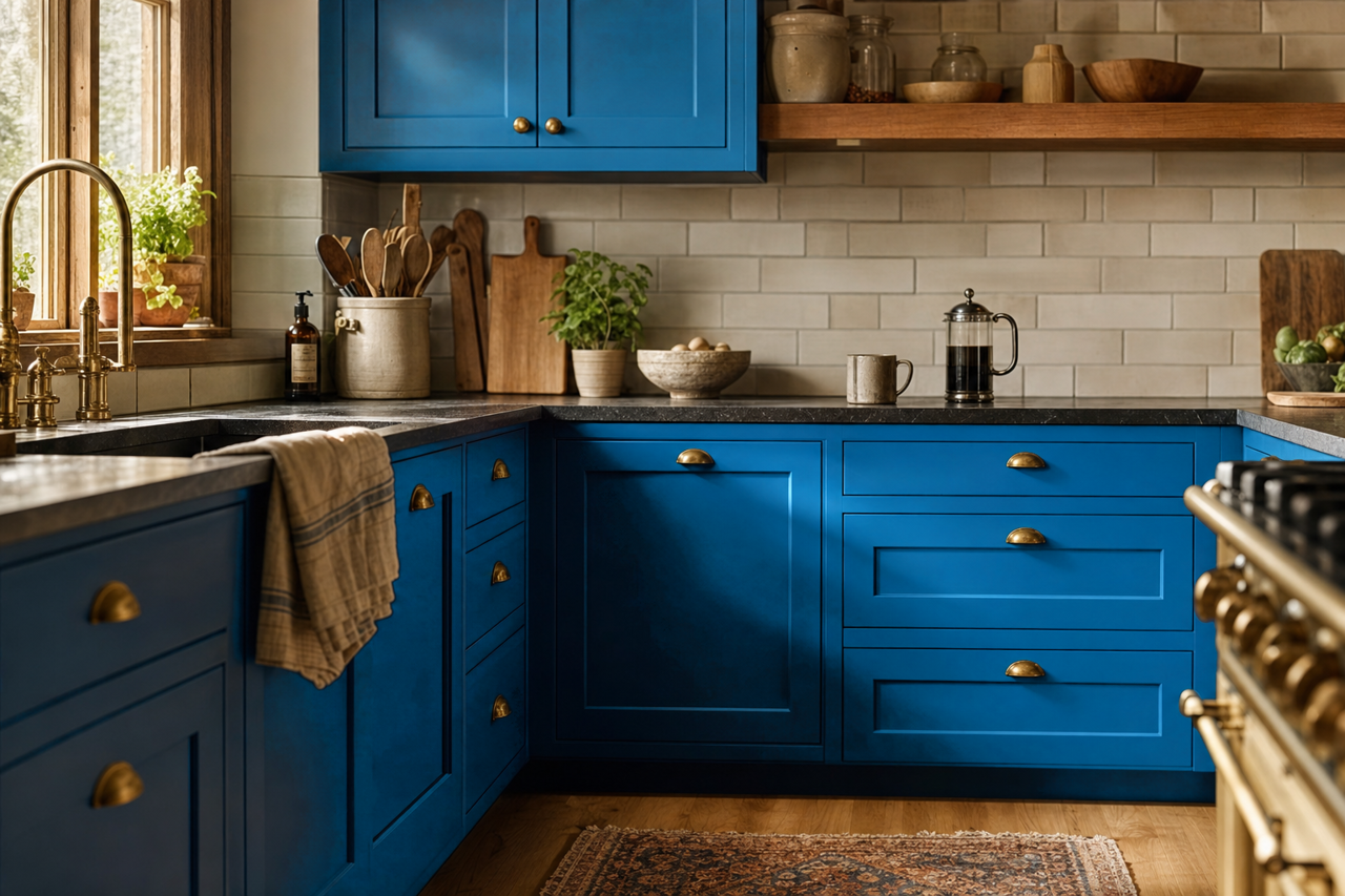 Blue Chip by Sherwin-Williams on cabinets
