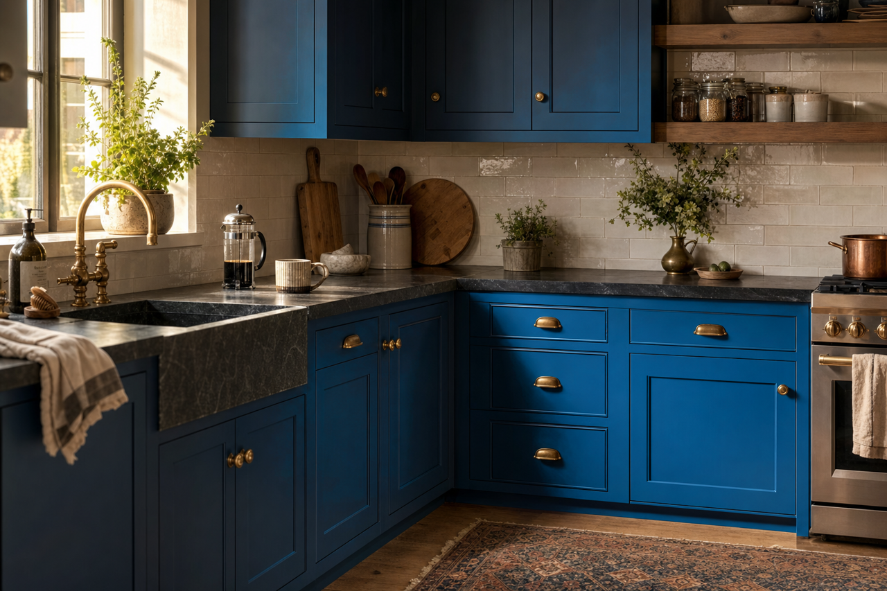 Hyper Blue by Sherwin-Williams on cabinets