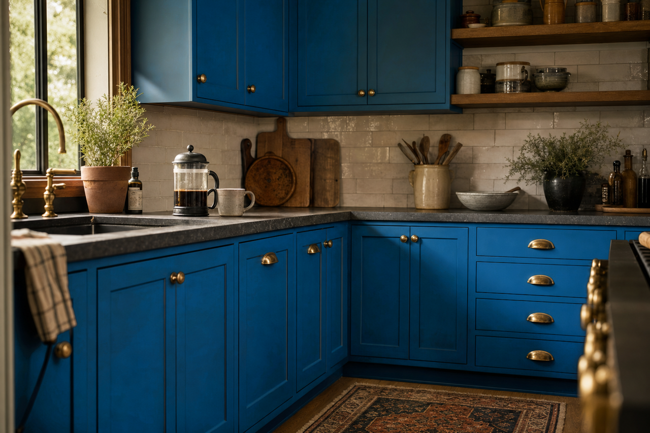 Blueblood by Sherwin-Williams on cabinets