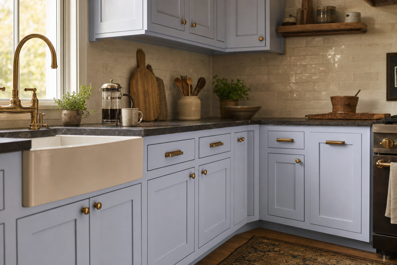 Hyacinth Tint by Sherwin-Williams on cabinets