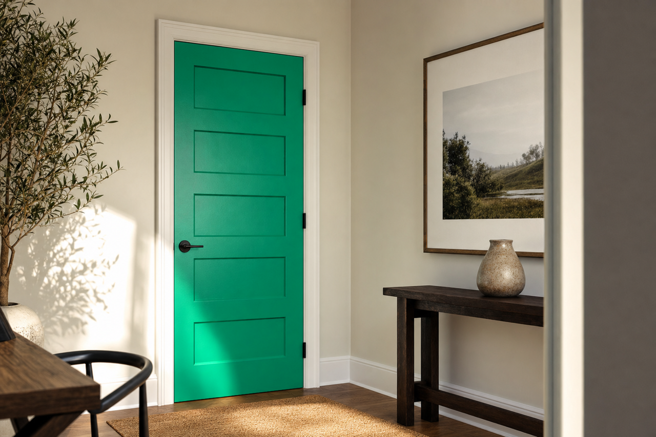 Jitterbug Jade by Sherwin-Williams on interior-doors