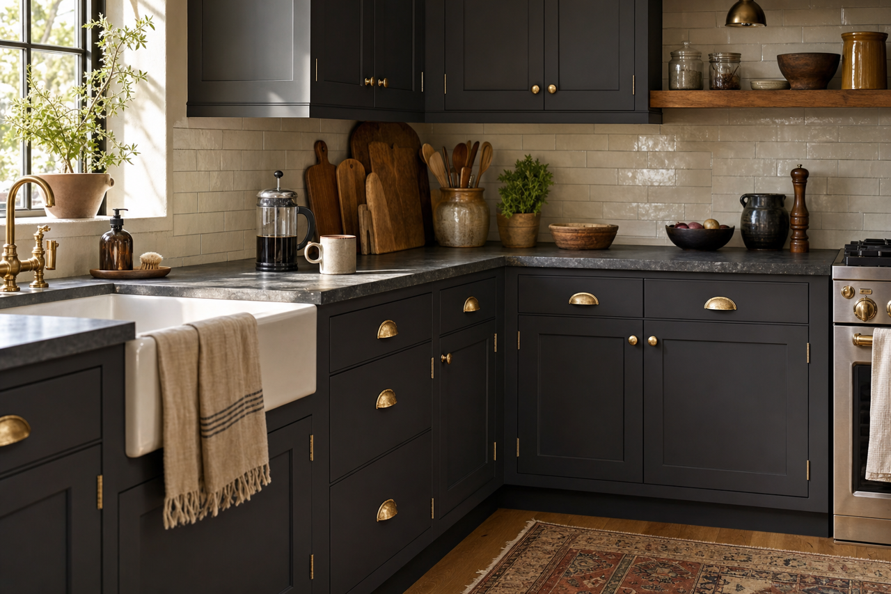 Domino by Sherwin-Williams on cabinets