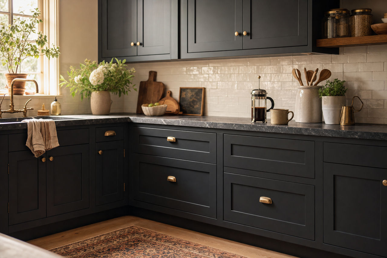 Black of Night by Sherwin-Williams on cabinets