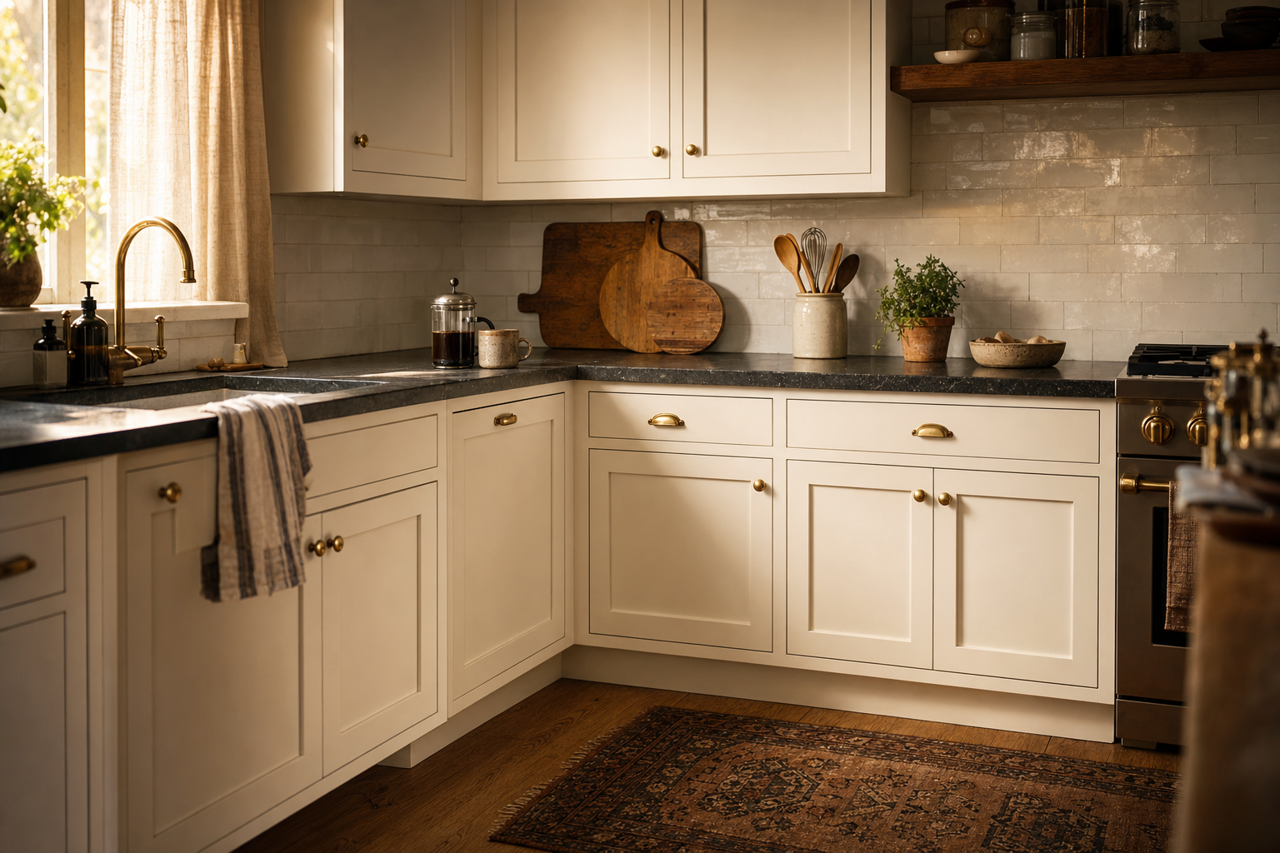 Pearly White by Sherwin-Williams on cabinets