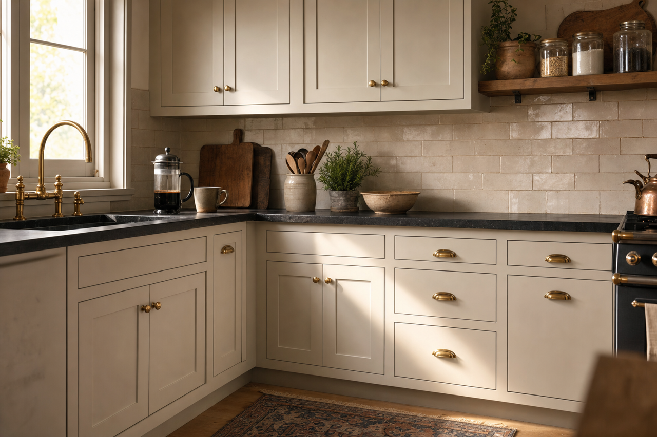 Repose Gray by Sherwin-Williams on cabinets