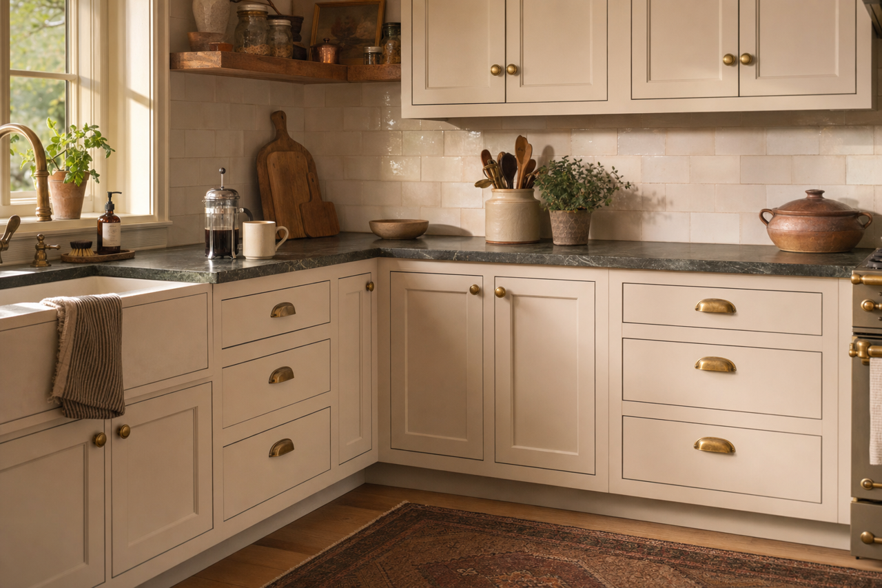 Alpaca by Sherwin-Williams on cabinets