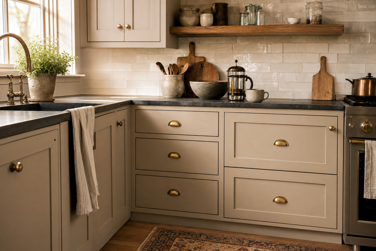 Anew Gray by Sherwin-Williams on cabinets