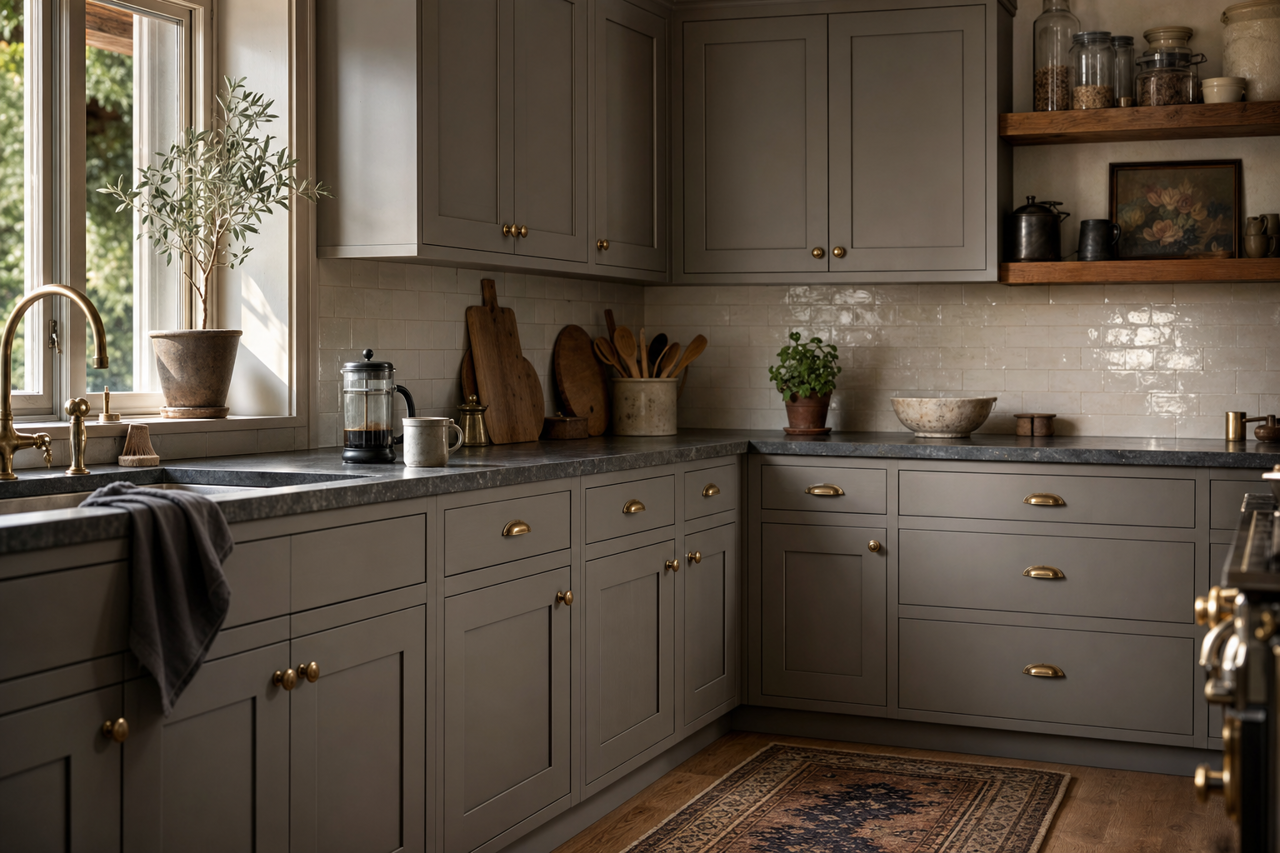 Porpoise by Sherwin-Williams on cabinets