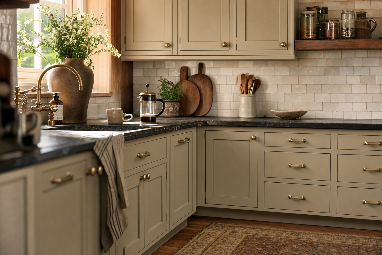 Gray Area by Sherwin-Williams on cabinets