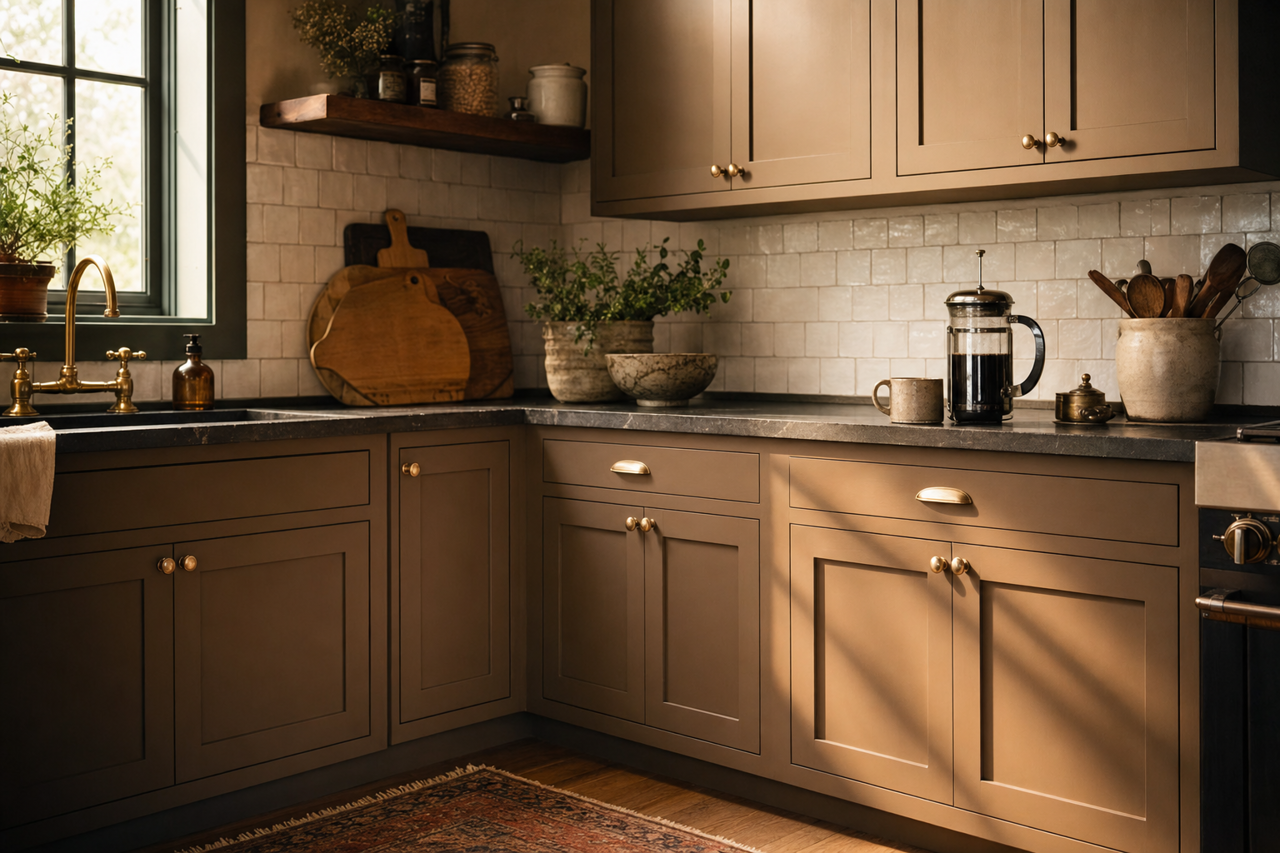 Suitable Brown by Sherwin-Williams on cabinets