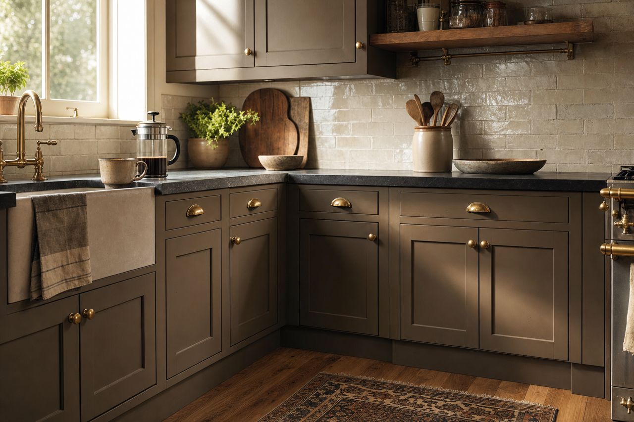 Enduring Bronze by Sherwin-Williams on cabinets