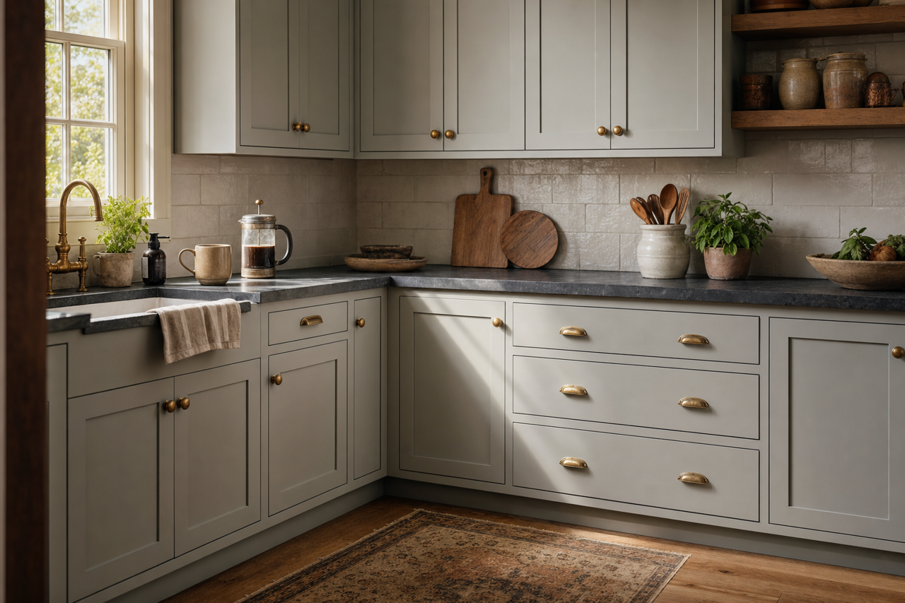 Magnetic Gray by Sherwin-Williams on cabinets