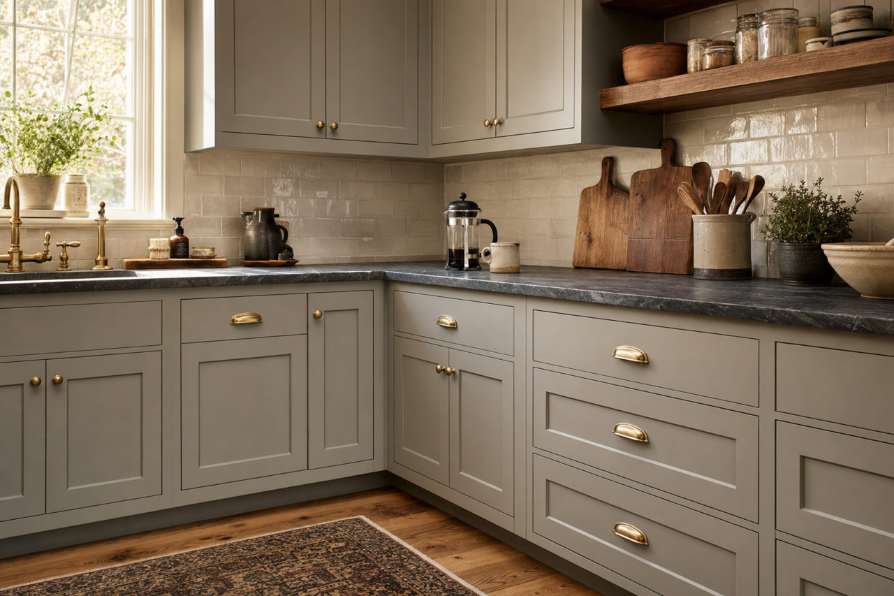 Gray Matters by Sherwin-Williams on cabinets