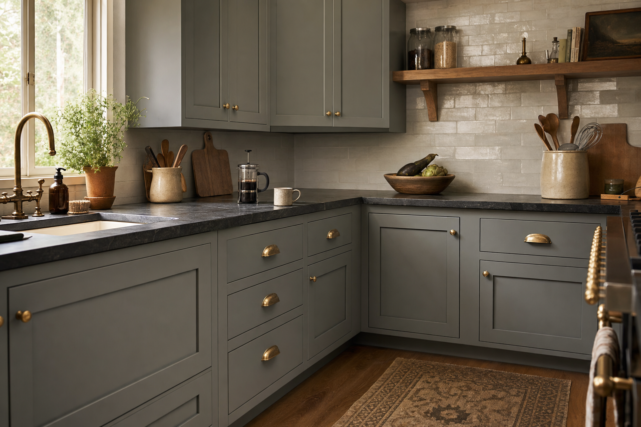 Cityscape by Sherwin-Williams on cabinets