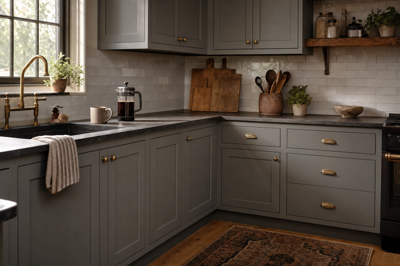 Grizzle Gray by Sherwin-Williams on cabinets