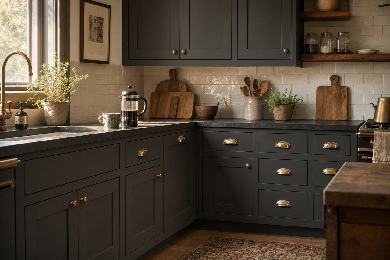 Iron Ore by Sherwin-Williams on cabinets