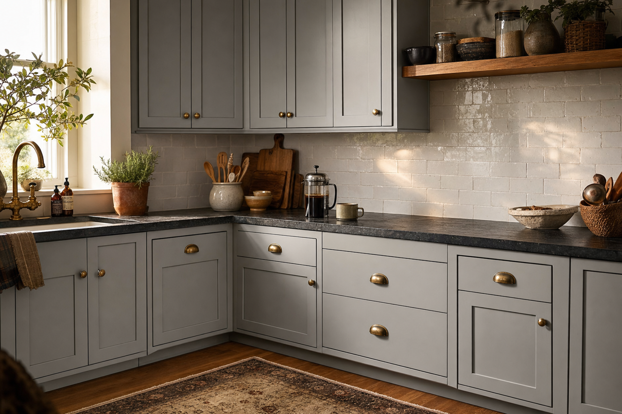 Network Gray by Sherwin-Williams on cabinets