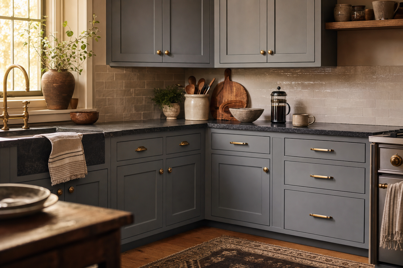Web Gray by Sherwin-Williams on cabinets