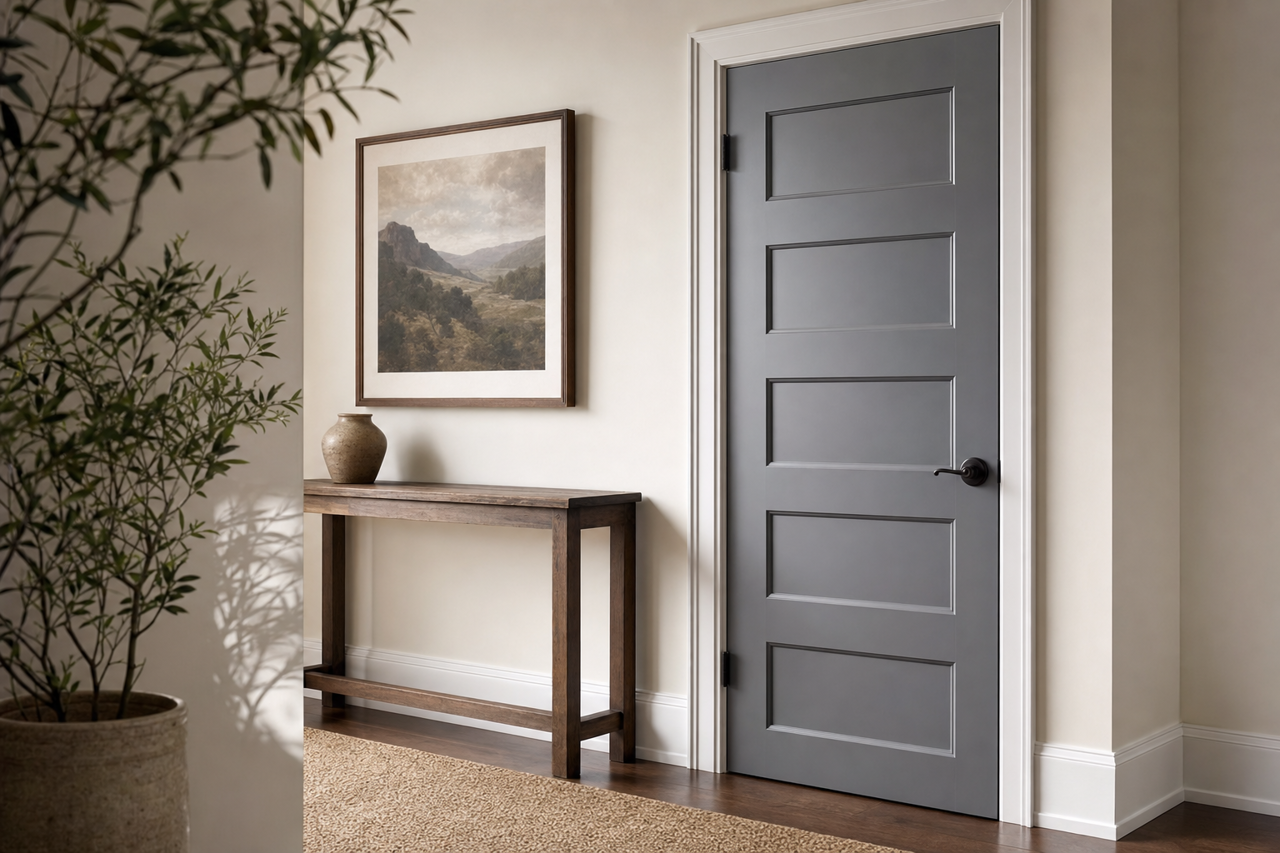 Web Gray by Sherwin-Williams on interior-doors