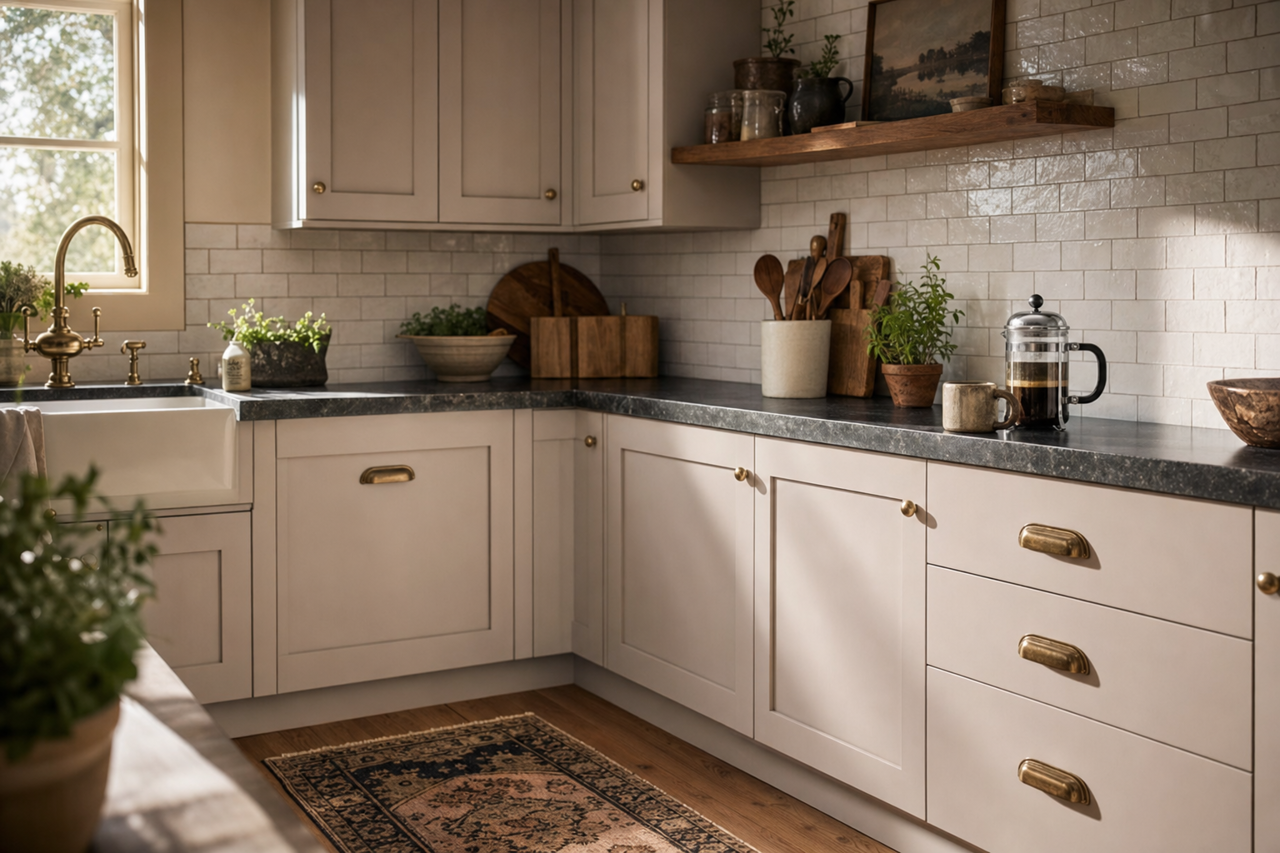 Minute Mauve by Sherwin-Williams on cabinets