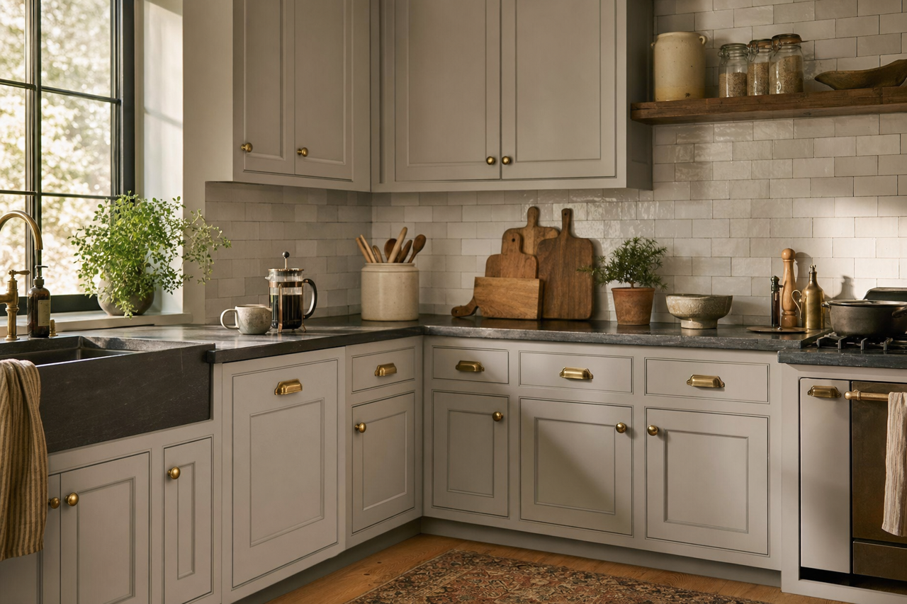 Ponder by Sherwin-Williams on cabinets