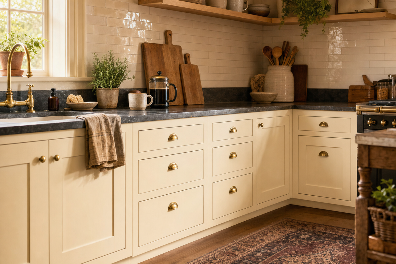 Paperwhite by Sherwin-Williams on cabinets